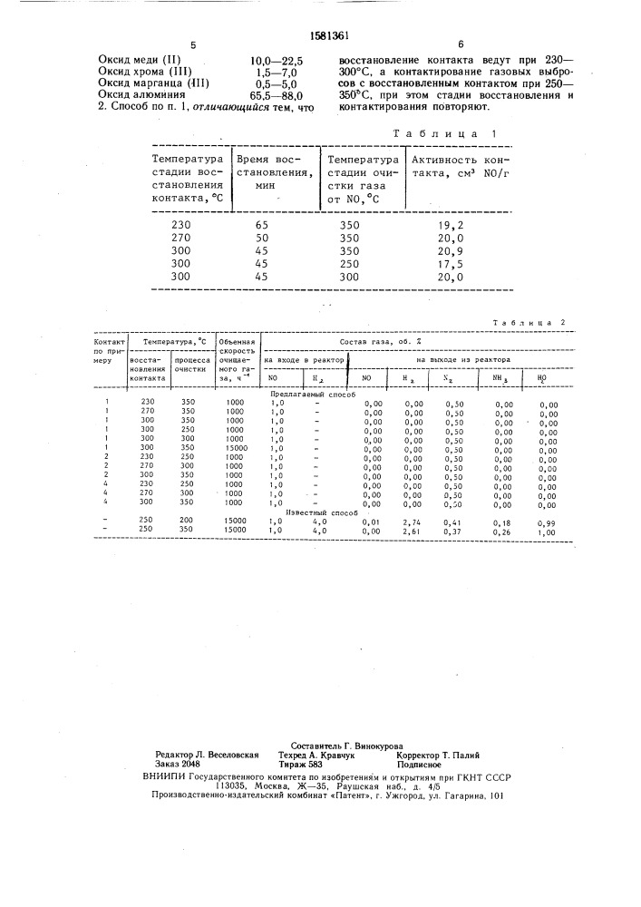 Способ очистки газовых выбросов от оксидов азота (патент 1581361)