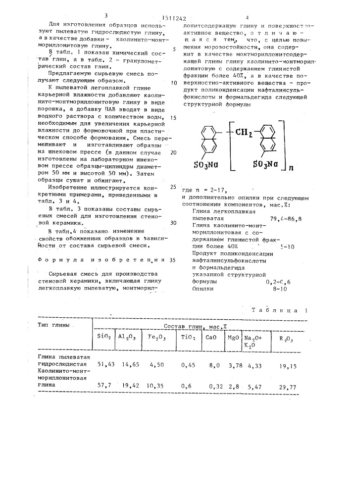 Сырьевая смесь для производства стеновой керамики (патент 1511242)