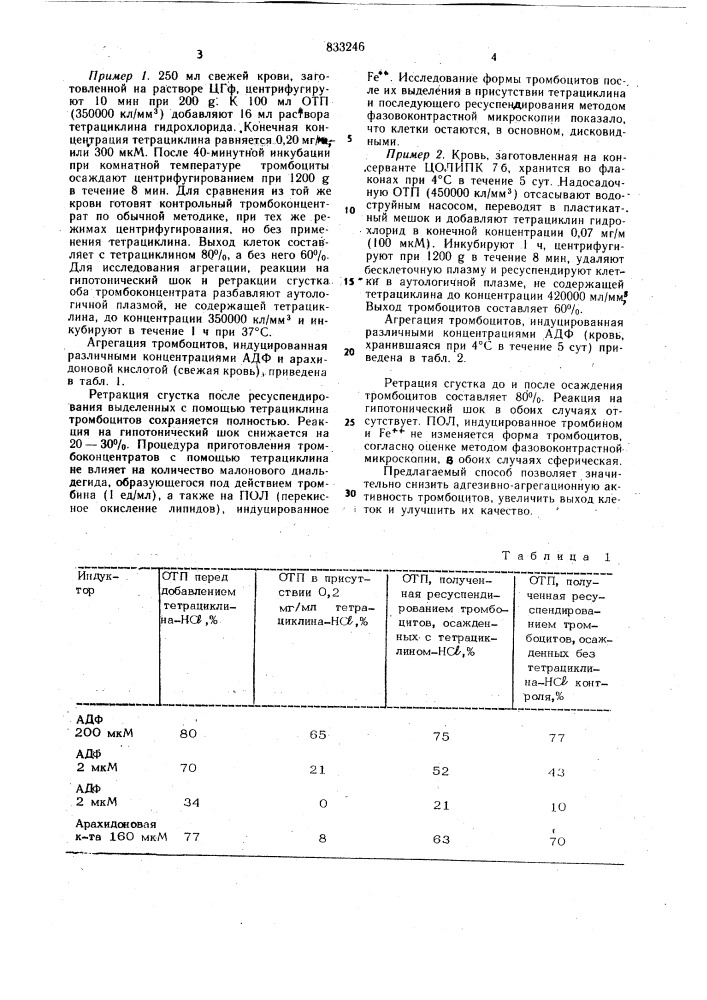 Способ получения тромбоконцентрата (патент 833246)