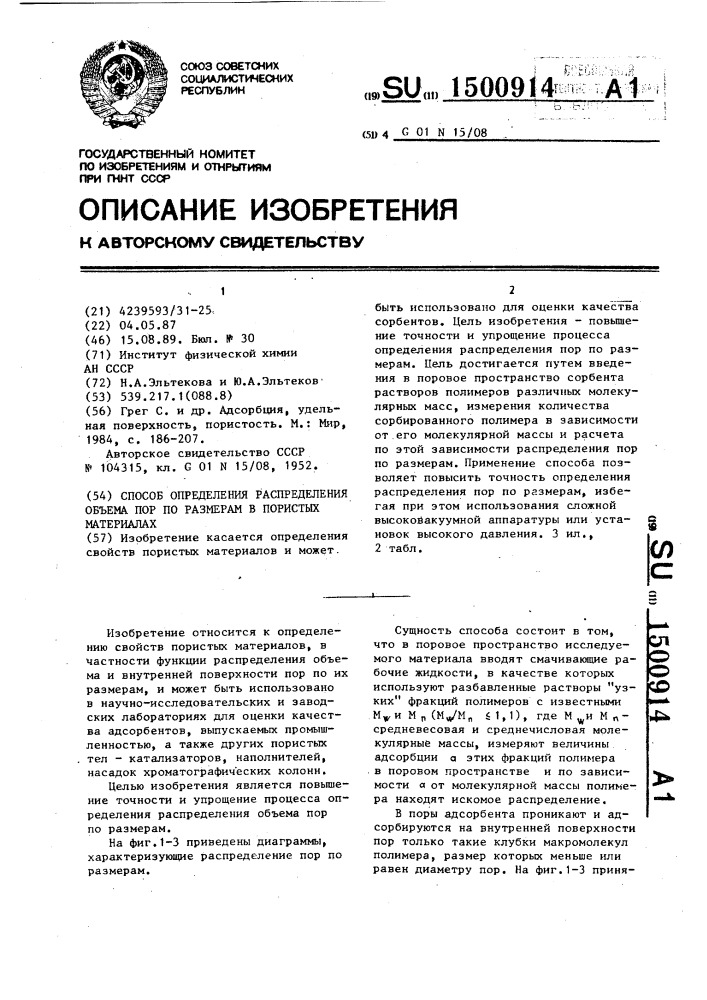 Способ определения распределения объема пор по размерам в пористых материалах (патент 1500914)