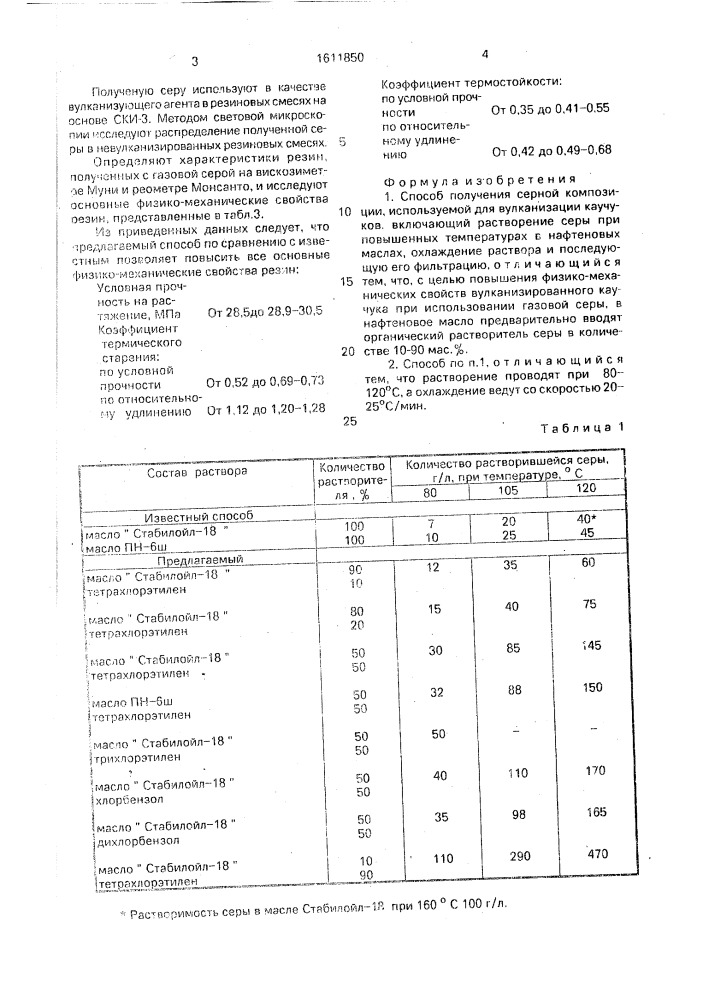 Способ получения серной композиции, используемой для вулканизации каучуков (патент 1611850)