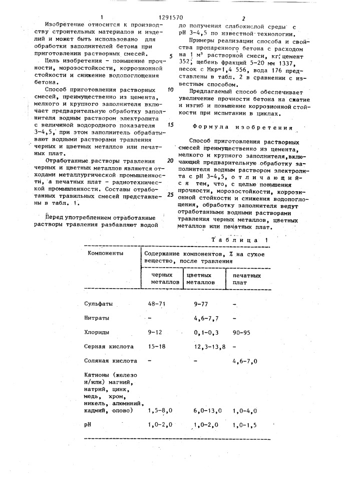 Способ приготовления растворных смесей (патент 1291570)