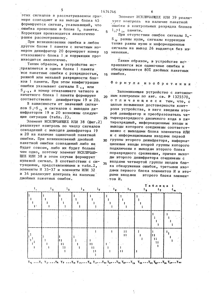 Запоминающее устройство с автономным контролем (патент 1474746)