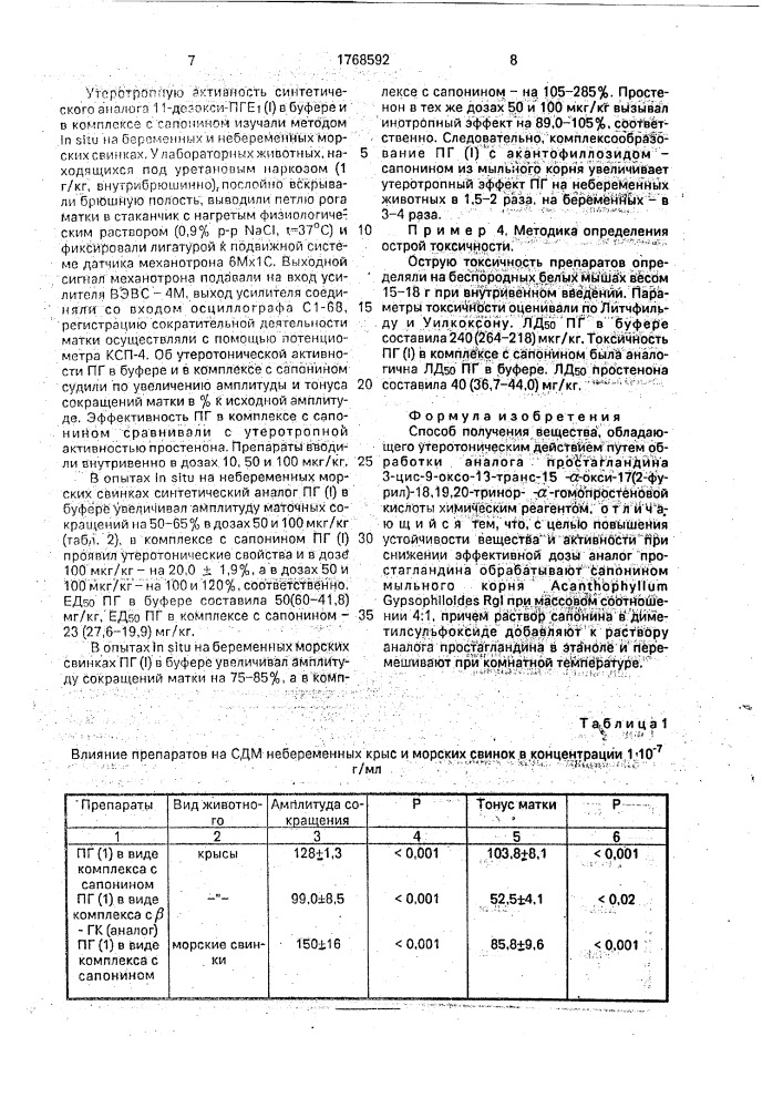 Способ получения вещества, обладающего утеротоническим действием (патент 1768592)