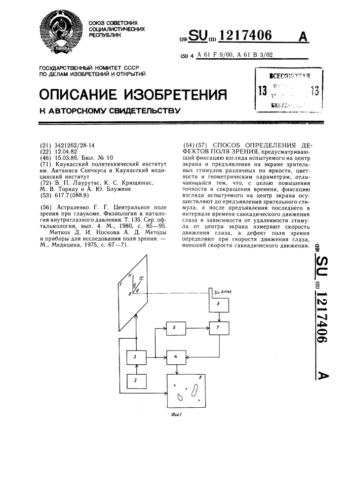 Способ определения дефектов поля зрения (патент 1217406)