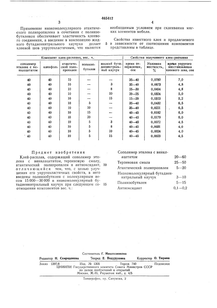 Клей-расплав (патент 465412)