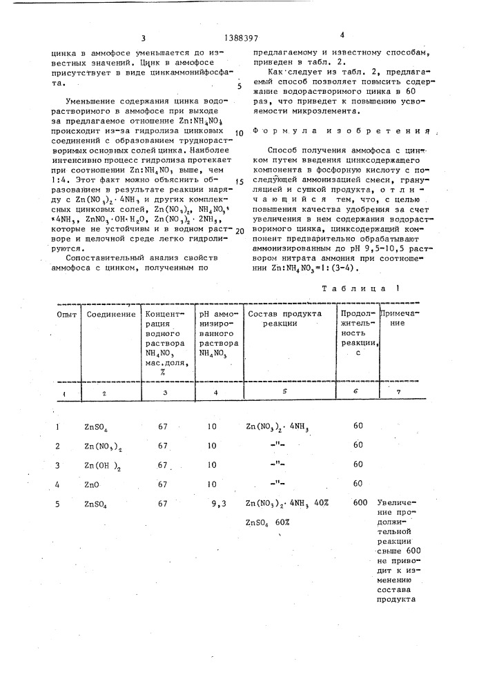 Способ получения аммофоса с цинком (патент 1388397)