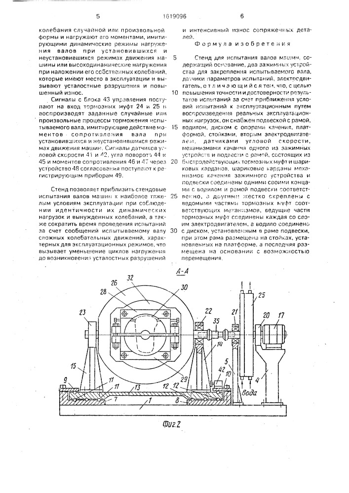 Стенд для испытания валов машин (патент 1619096)