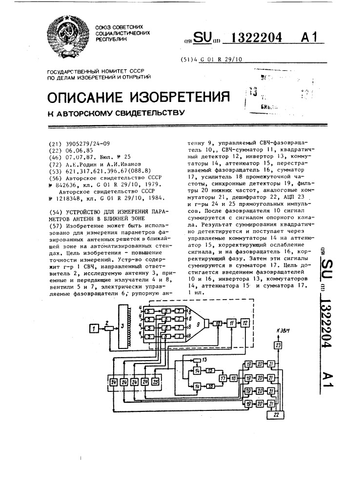 Устройство для измерения параметров антенн в ближней зоне (патент 1322204)