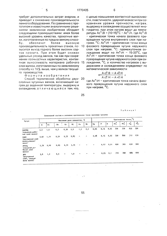Способ термической обработки двухслойных чугунных валков (патент 1770405)