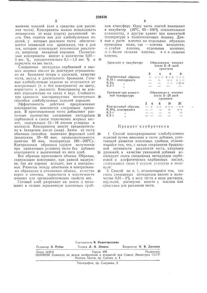 Способ консервирования хлебобулочных изделий (патент 238438)