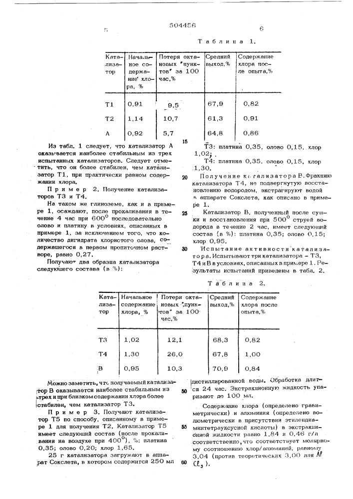 Способ приготовления катализатора для риформинга углеводородов (патент 504456)