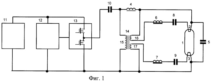 Устройство для зажигания и регулирования мощности люминесцентной лампы с подогревными катодами (варианты) (патент 2346417)