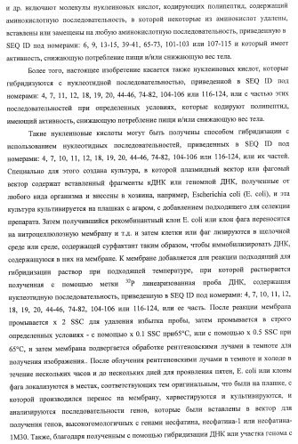 Способ получения фактора, связанного с контролем над потреблением пищи и/или массой тела, полипептид, обладающий активностью подавления потребления пищи и/или прибавления в весе, молекула нуклеиновой кислоты, кодирующая полипептид, способы и применение полипептида (патент 2418002)