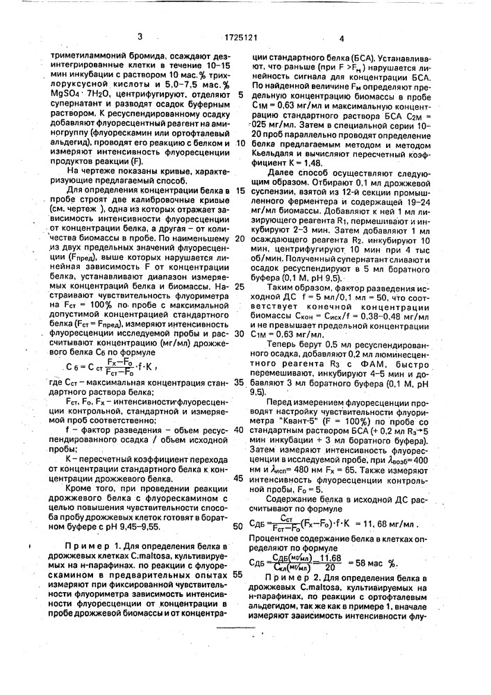 Способ определения содержания белка в дрожжевых клетках (патент 1725121)