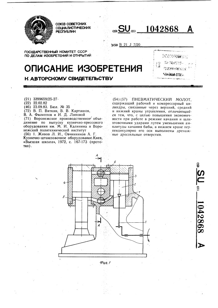 Пневматический молот (патент 1042868)