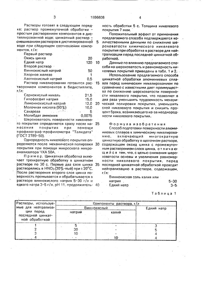 Способ подготовки поверхности алюминиевых сплавов к химическому никелированию (патент 1696608)