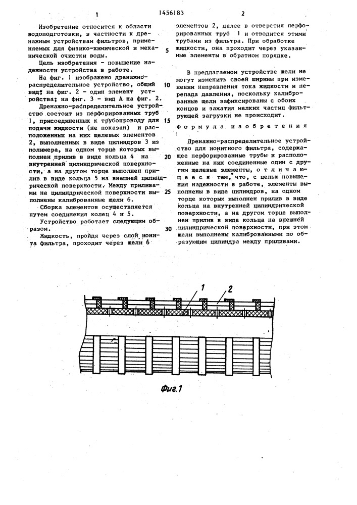 Дренажно-распределительное устройство для ионитного фильтра (патент 1456183)