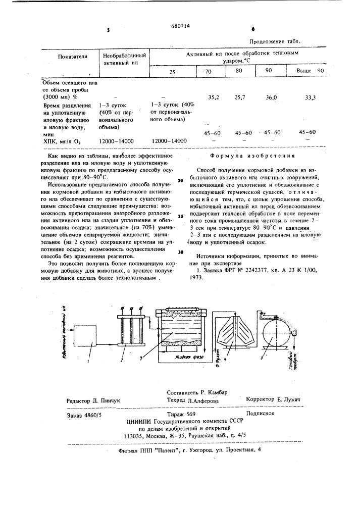 Способ получения кормовой добавки из избыточного активного ила (патент 680714)