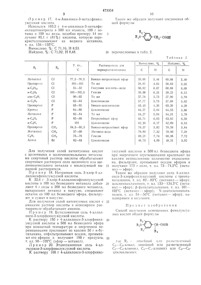 Способ получения замощенных фенилуксусных кислот (патент 473354)
