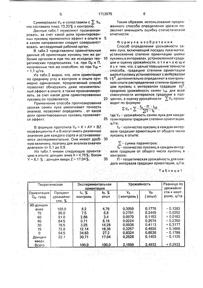 Способ определения урожайности семян лука (патент 1753975)