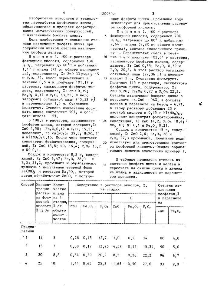 Способ извлечения фосфата цинка из фосфатного шлама (патент 1209602)