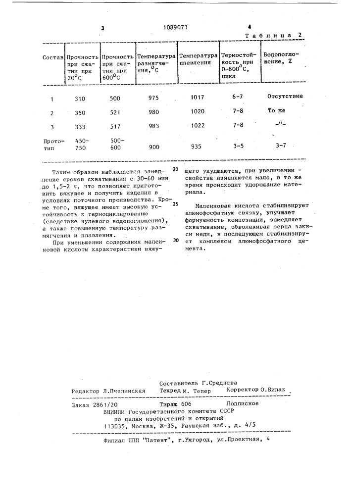 Вяжущее (патент 1089073)