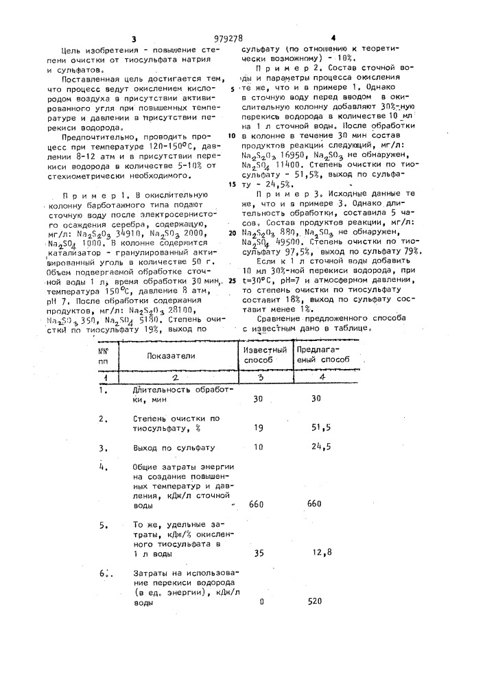 Способ очистки сточных вод от тиосульфата натрия (патент 979278)