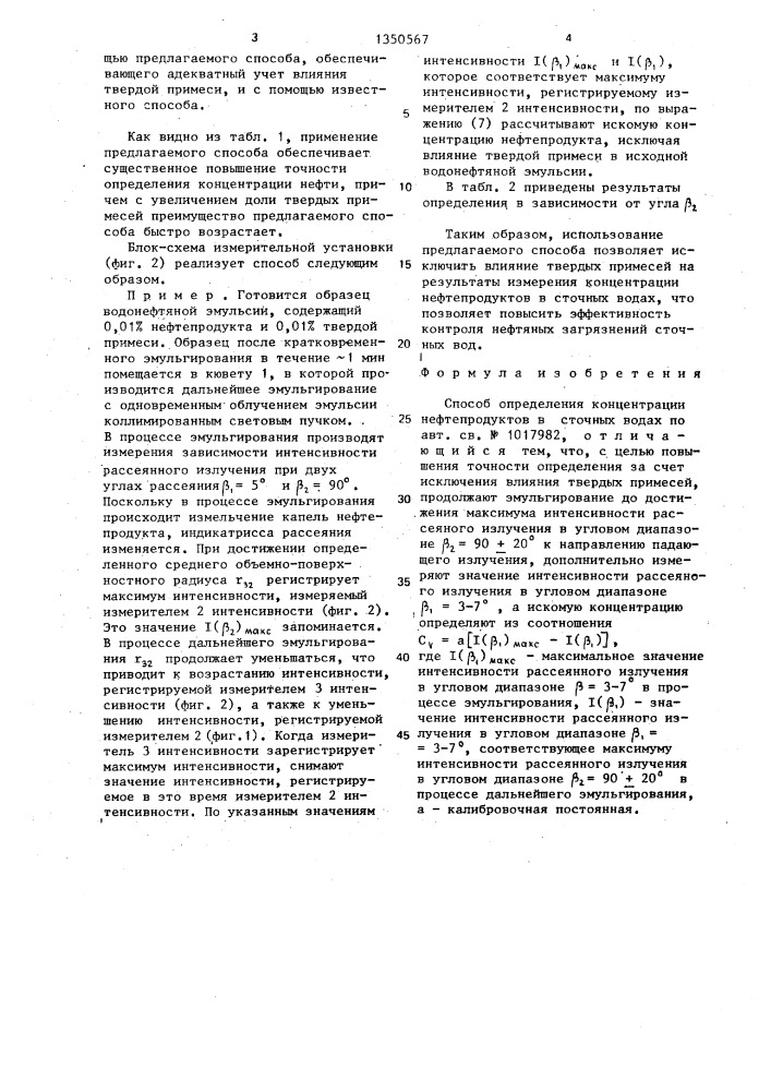 Способ определения концентрации нефтепродуктов в сточных водах (патент 1350567)