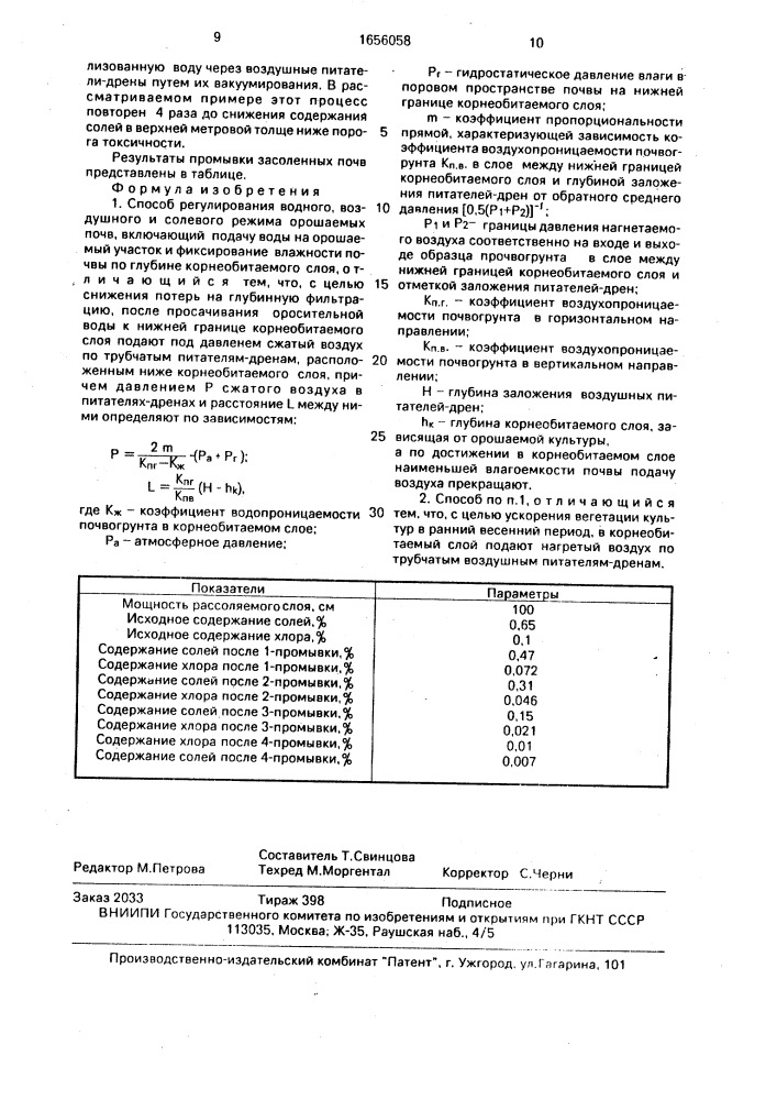 Способ регулирования водного, воздушного и солевого режима орошаемых почв (патент 1656058)