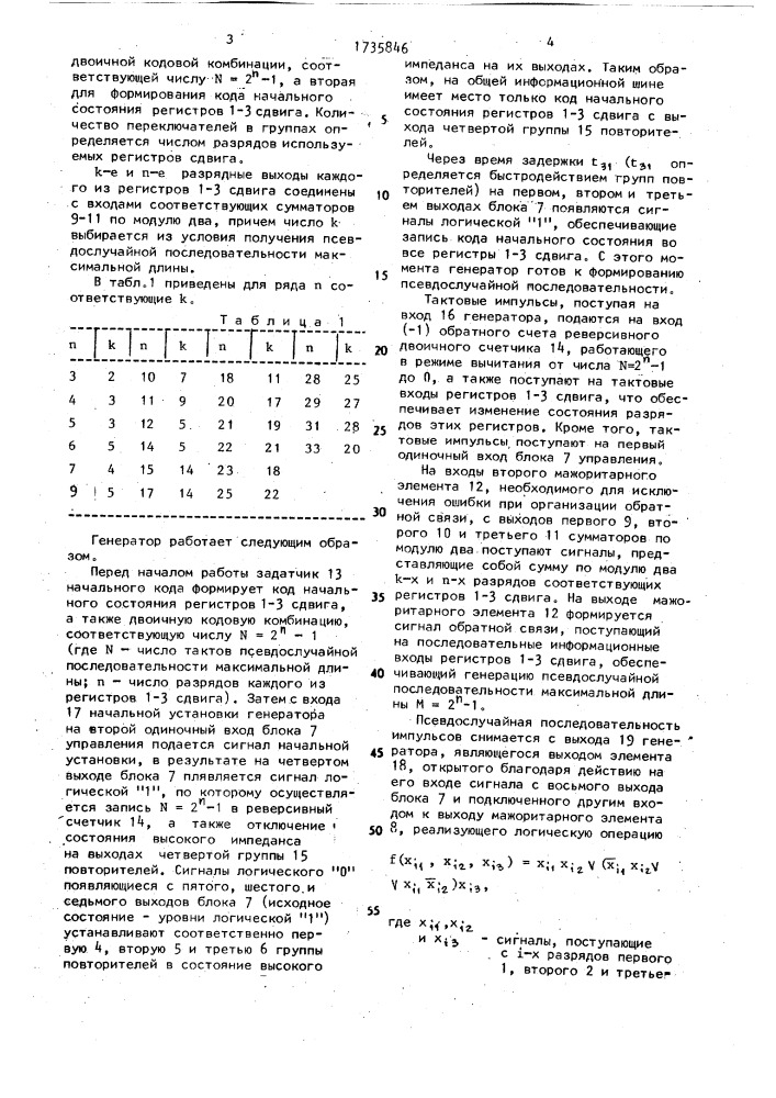 Генератор псевдослучайной последовательности импульсов (патент 1735846)