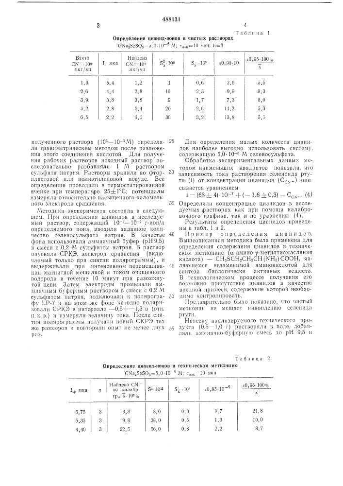 Способ косвенного полярографического определения цианид- ионов (патент 488131)