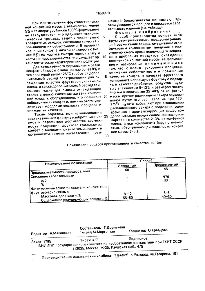 Способ производства конфет типа фруктово-грильяжных (патент 1658970)