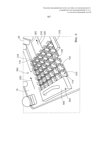 Система продвижения лотка для яиц для инъекционного устройства для инъецирования in ovo и соответствующий способ (патент 2581482)