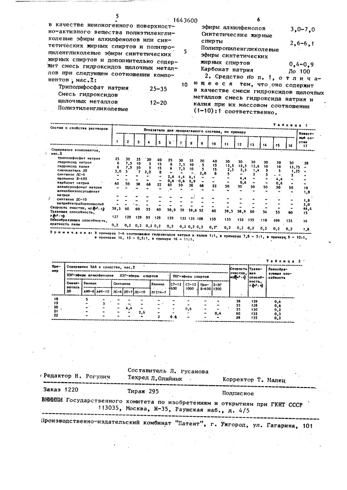 Средство для обезжиривания алюминиевой поверхности (патент 1643600)