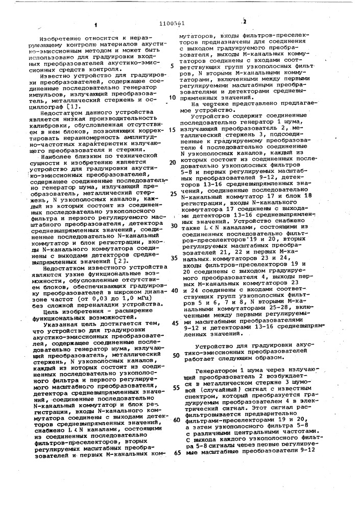 Устройство для градуировки акустико-эмиссионных преобразователей (патент 1100561)