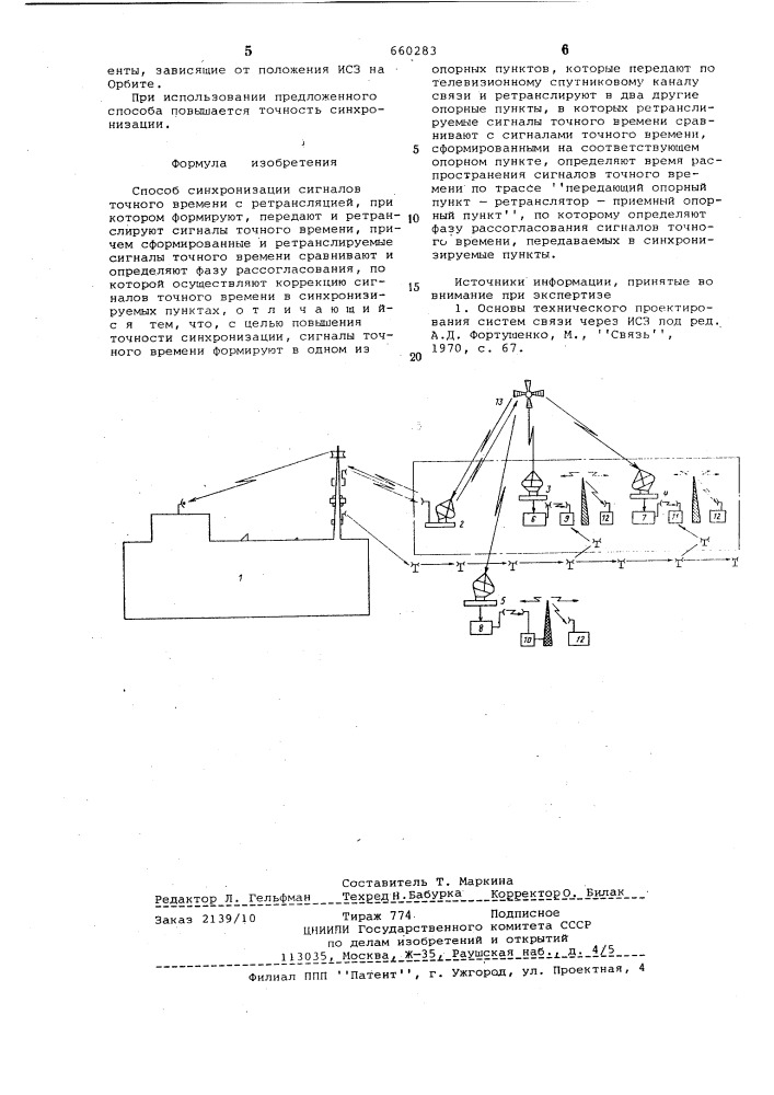 Способ синхронизации сигналов точного времени с ретрансляцией (патент 660283)