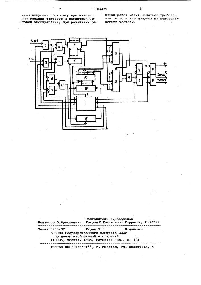 Устройство для допускового контроля частоты (патент 1104435)