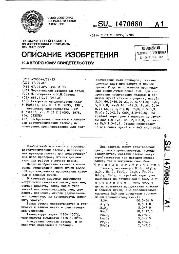 Стекло (патент 1470680)