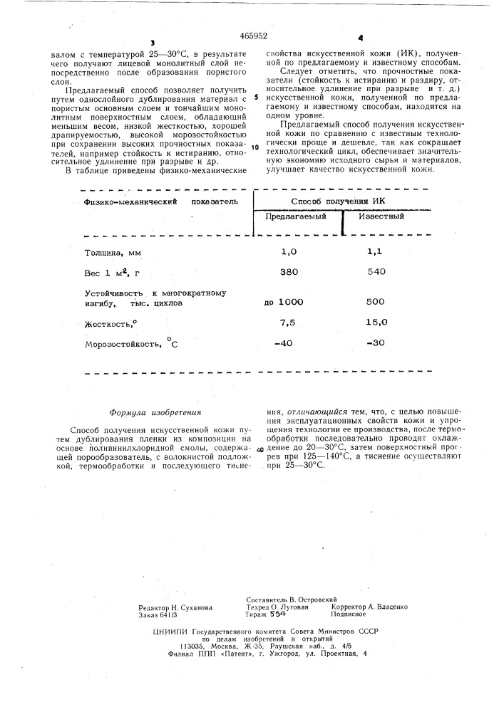 Способ получения искусственной кожи (патент 465952)