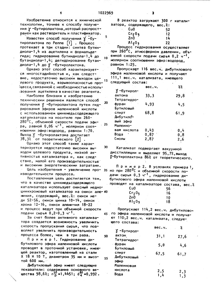 Способ получения @ -бутиролактона (патент 1022969)