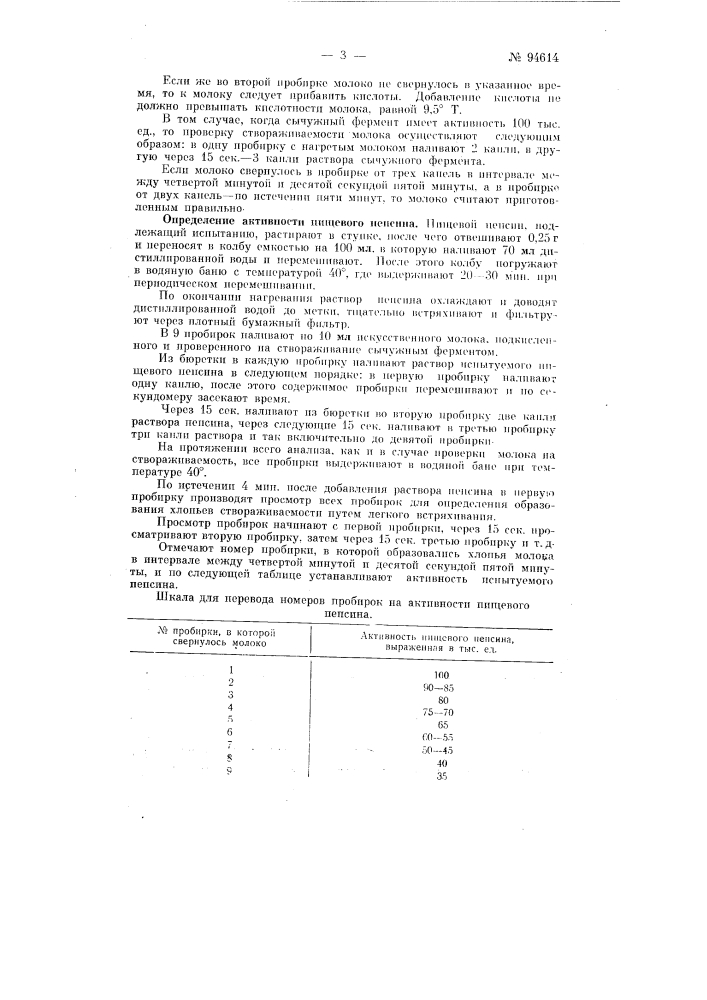 Способ определения активности пищевого пепсина (патент 94614)