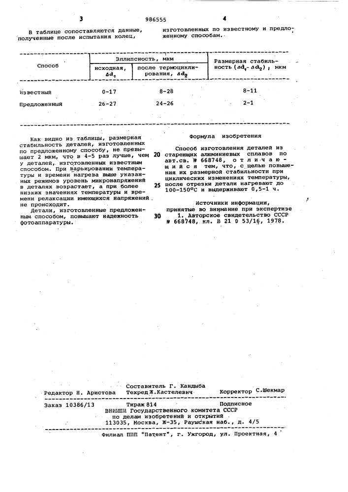 Способ изготовления деталей из стареющих алюминиевых сплавов (патент 986555)