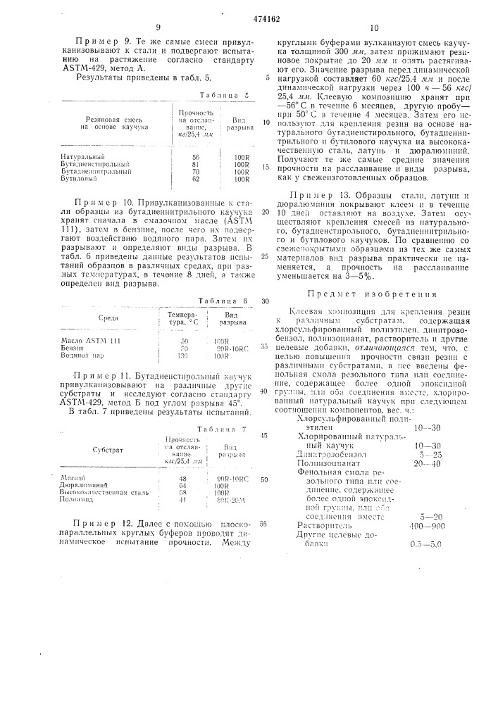 Клеевая композиция для крепления резин к различным субстратам (патент 474162)
