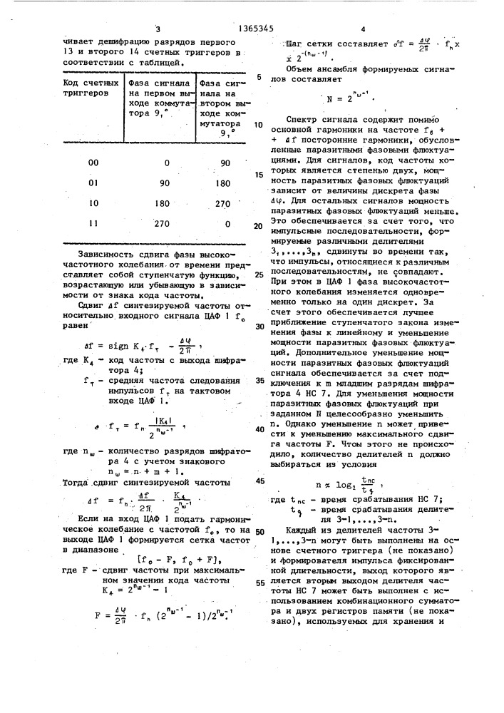 Цифровой синтезатор частоты (патент 1365345)