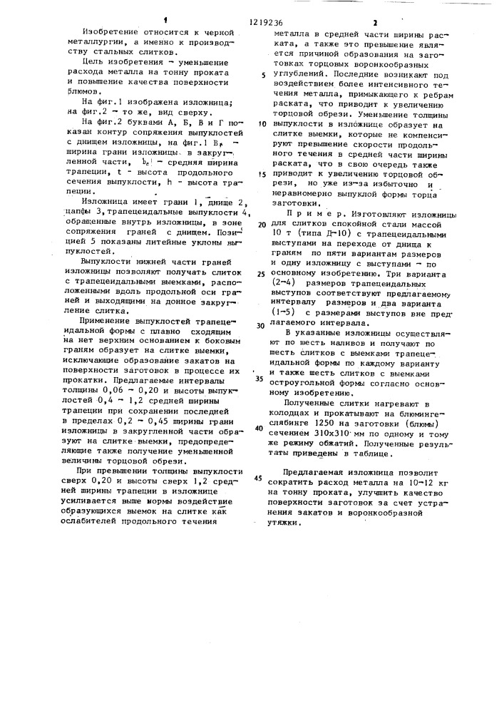 Изложница для слитка (патент 1219236)