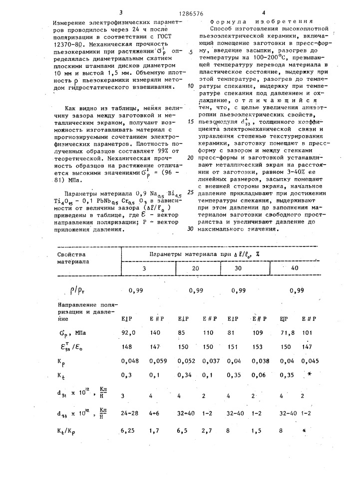 Способ изготовления высокоплотной пьезоэлектрической керамики (патент 1286576)