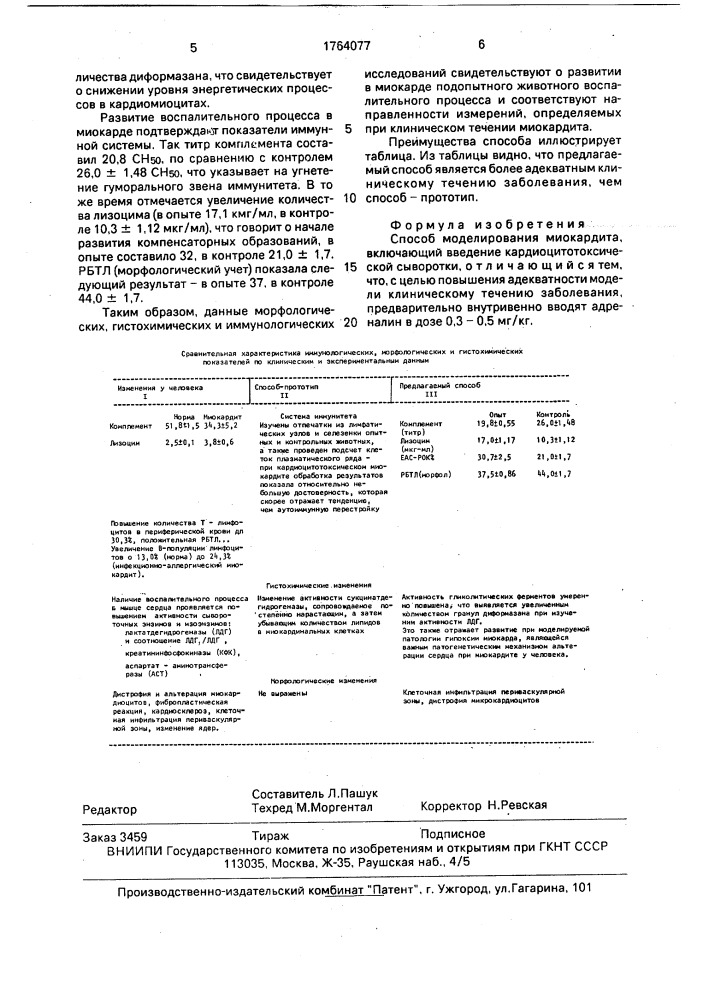 Способ моделирования миокардита (патент 1764077)