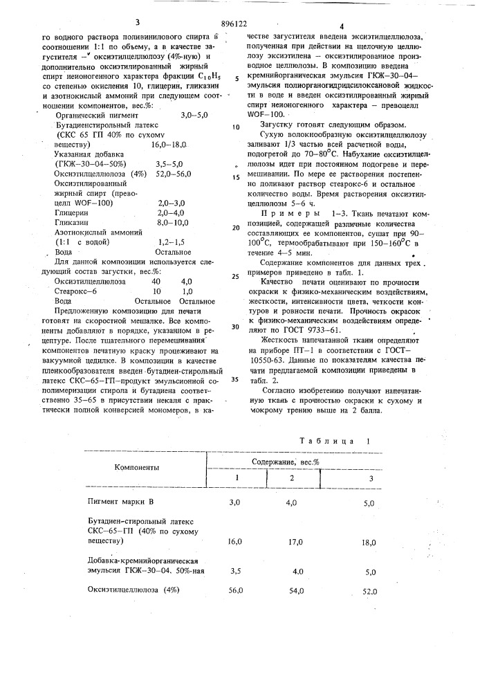 Композиция для печати по льняным и льнолавсановым тканям (патент 896122)