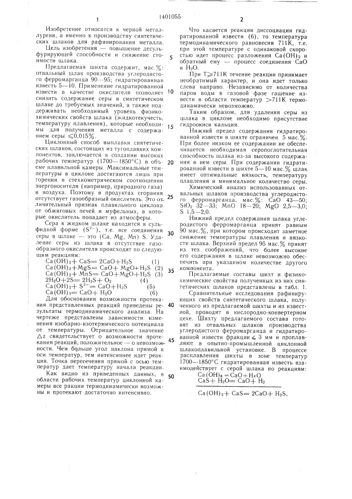 Шихта для циклонной выплавки синтетического шлака (патент 1401055)